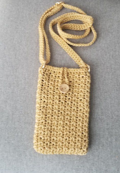 Pochette smartphone MOUTARDE au crochet 