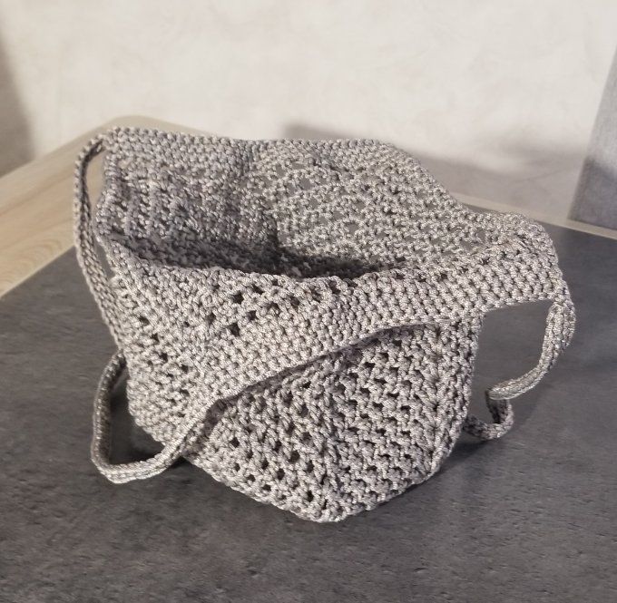Sac filet au crochet GRIS / BEIGE chiné