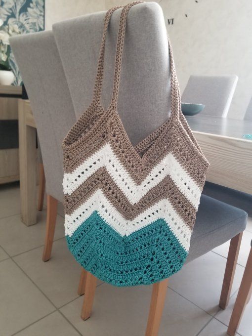 Sac fourre-tout Plage ou Ville TURQUOISE BLANC TAUPE Fait Main Bohème Chic 