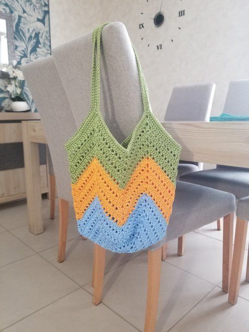 Sac fourre-tout Plage ou Ville BLEU JAUNE orangé et VERT Fait Main Bohème Chic  