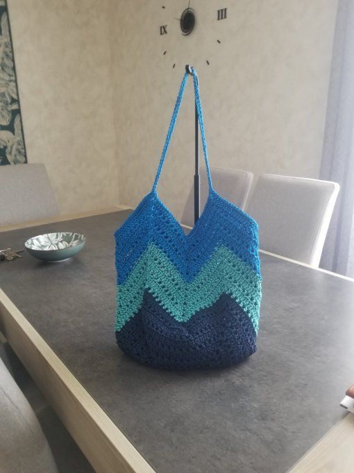 Sac fourre-tout Plage ou Ville MARINE TURQUOISE BLEU  ROYAL Fait Main Bohème Chic   