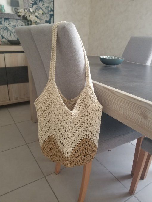 Sac Plage ou Ville VIEIL OR et CREME Fait Main Bohème Chic 