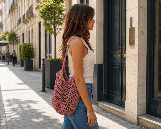 Sac Tulipe VIEUX ROSE Fait Main Bohème Chic