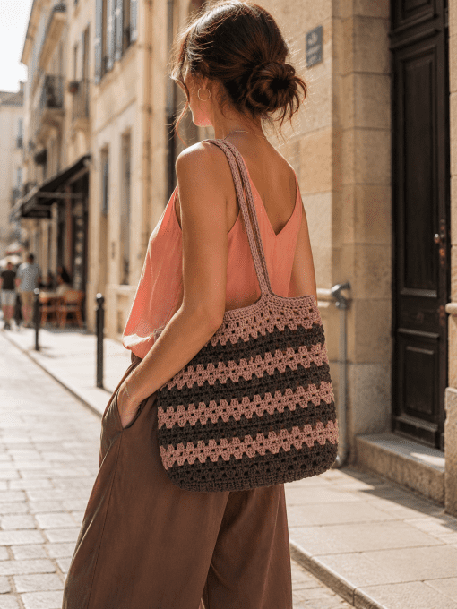 Sac Cabas MARRON SAUMON Fait Main Bohème Chic