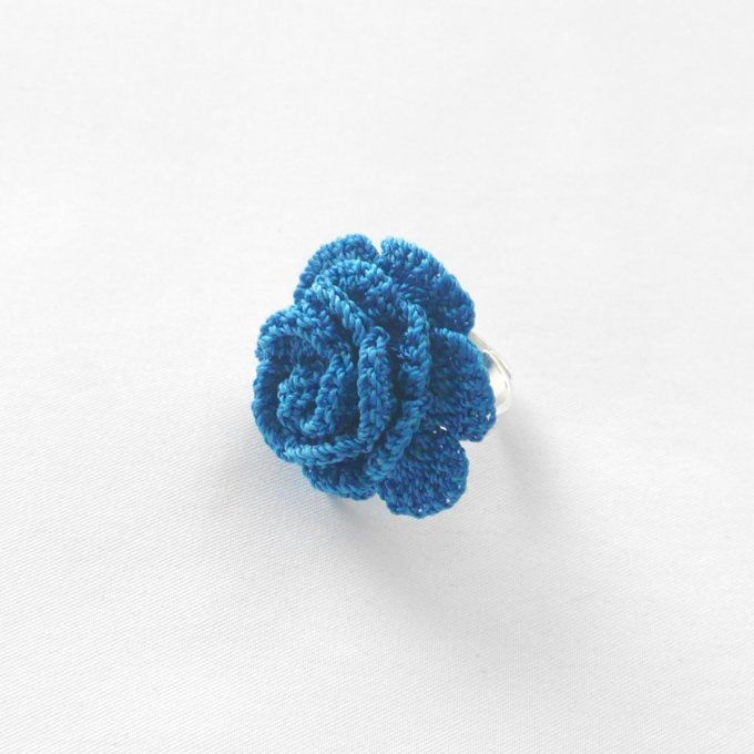Bague réglable BLEU pétrole au crochet
