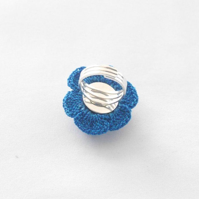Bague réglable BLEU pétrole au crochet