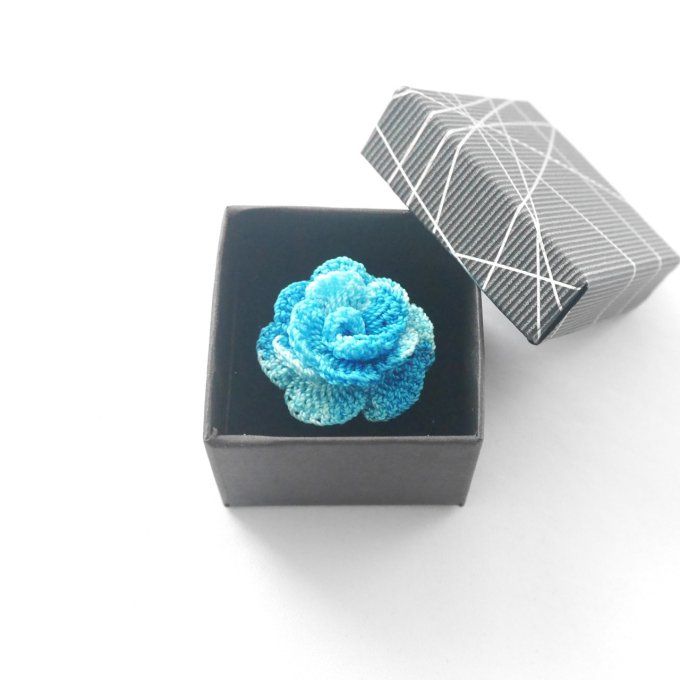 Bague réglable BLEU turquoise au crochet