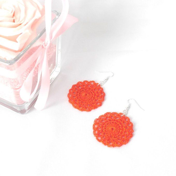 Boucles d'oreilles ORANGE foncé  au crochet