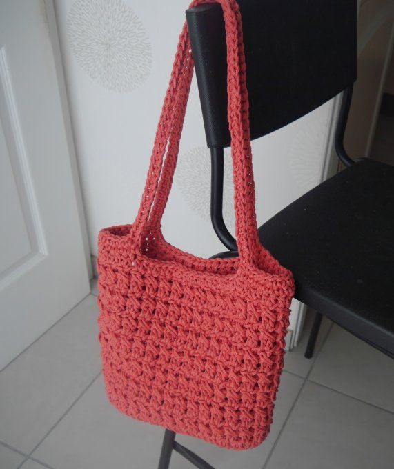 Tote bag au crochet coloris FRAMBOISE