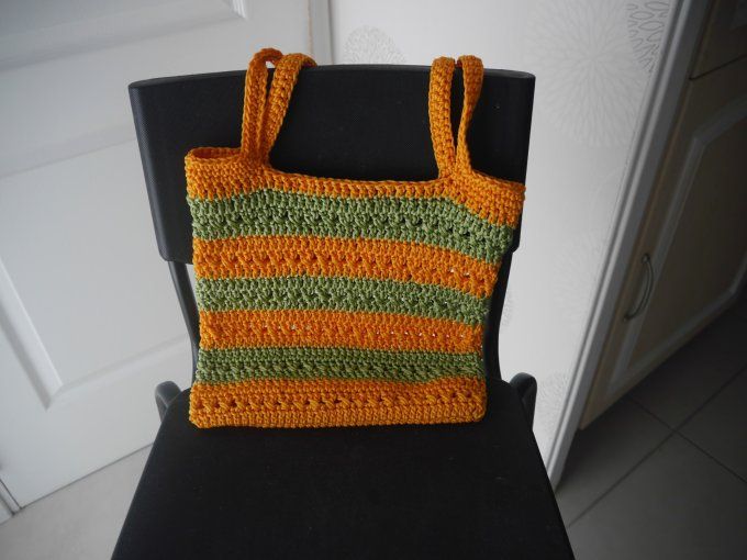 Sac au crochet jaune orangé / vert (style tote bag)