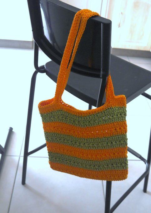 Sac au crochet jaune orangé / vert (style tote bag)