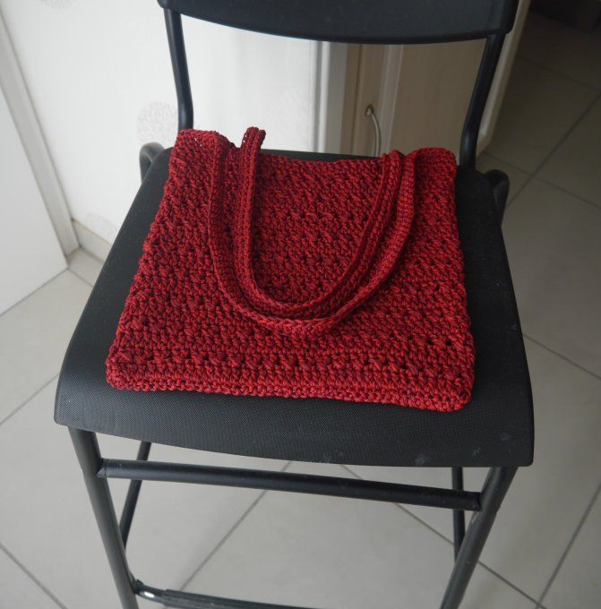 Sac au crochet ROUGE foncé chiné (style tote bag) 