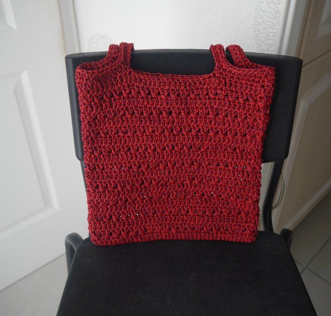 Sac au crochet ROUGE foncé chiné (style tote bag) 