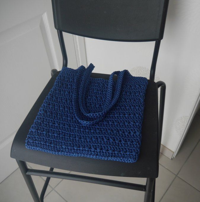 Sac au crochet BLEU pétrole (style tote bag) 
