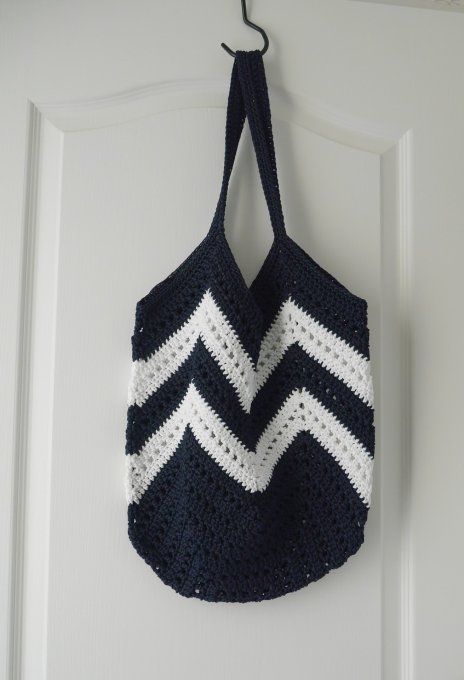 Sac de plage MARINE foncé et BLANC