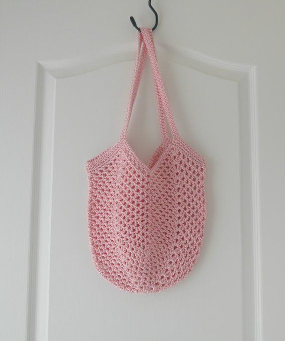 Sac filet au crochet ROSE CLAIR