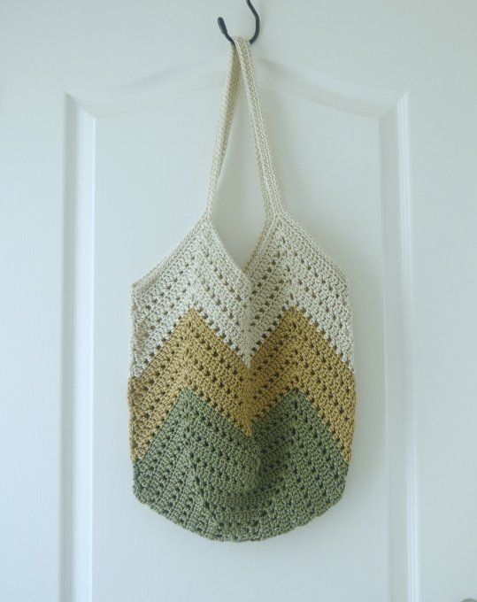 Sac Chevrons VERT OR ECRU Fait Main Bohème Chic 