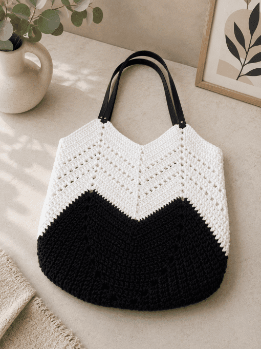 Sac bleu marine et blanc au crichet Bohème chic