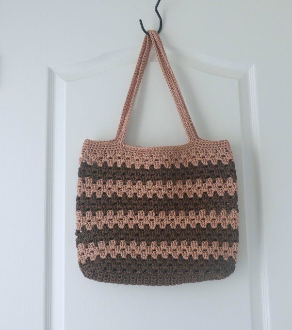 Sac Cabas MARRON et SAUMON au crochet Fait Main.