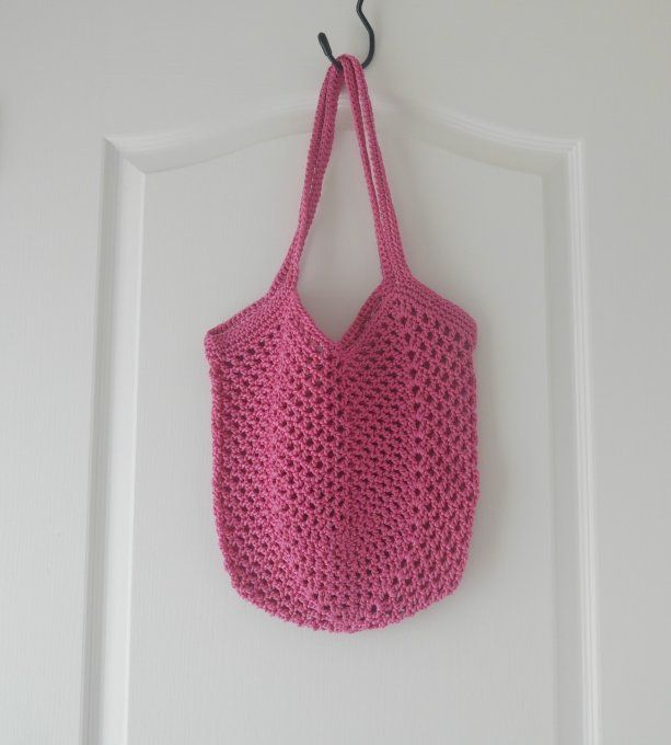 Sac filet rose fuchsia au crochet fait main