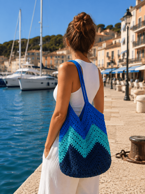 sac fourre-tout au crochet marine bleu canard bleu roi