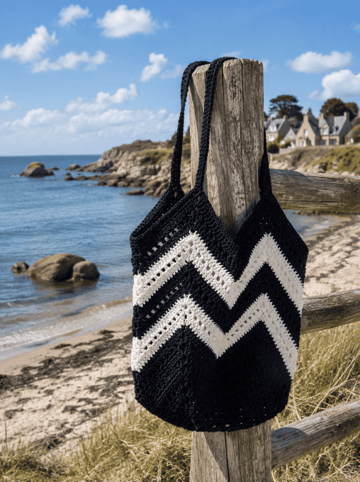 Sac de plage chevrons marine et blanc Fait main Bohème Chic bohème chic