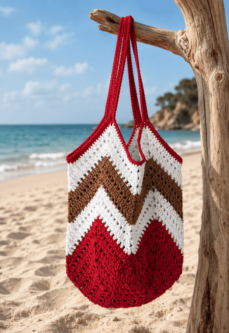 Sac de plage chevrons Rouge Bllanc et Rouille